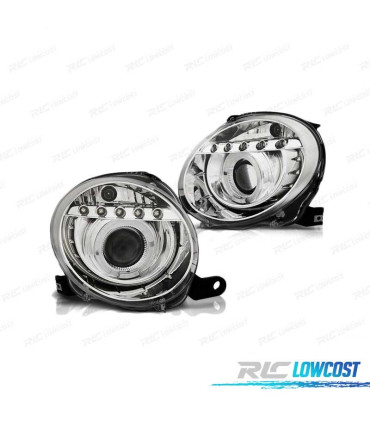 FARÓIS ANGEL EYES LED PARA FIAT 500 07- CROMADO