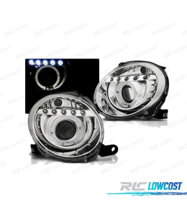FARÓIS ANGEL EYES LED PARA FIAT 500 07- CROMADO