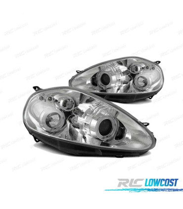 FARÓIS ANGEL EYES LED PARA FIAT GRANDE PUNTO 05-08 CHROME CROMADO