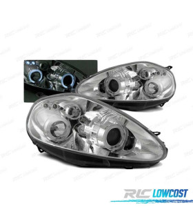 FARÓIS ANGEL EYES LED PARA FIAT GRANDE PUNTO 05-08 CHROME CROMADO
