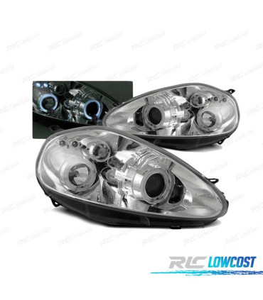 FARÓIS ANGEL EYES LED PARA FIAT GRANDE PUNTO 05-08 CHROME CROMADO
