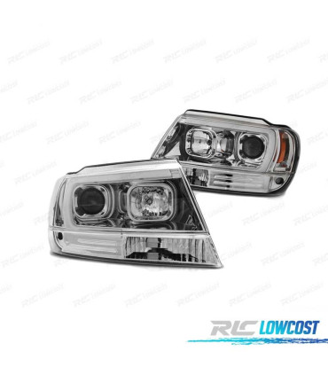 FARÓIS LED TUBE LIGHT PARA JEEP GRAND CHEROKEE 99-05 CROMADO