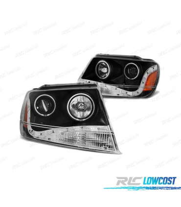 FARÓIS ANGEL EYES PARA JEEP GRAND CHEROKEE 99-05 BLACK PRETO