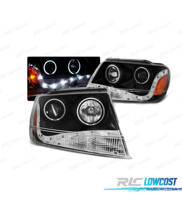 FARÓIS ANGEL EYES PARA JEEP GRAND CHEROKEE 99-05 BLACK PRETO