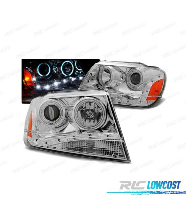 FARÓIS ANGEL EYES PARA JEEP GRAND CHEROKEE 99-05 CHROME CROMADO