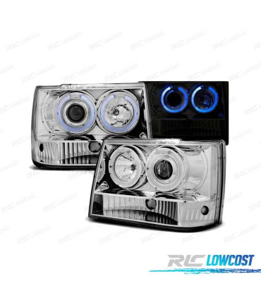 FARÓIS ANGEL EYES PARA JEEP GRAND CHEROKEE 93-98 CHROME CROMADO
