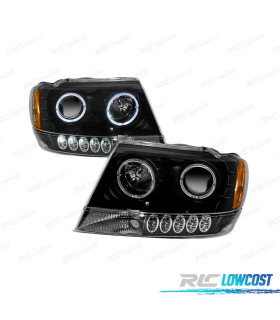 FARÓIS ANGEL EYES LED PARA JEEP GRAND CHEROKEE 99-05 BLACK PRETO