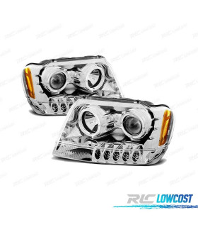 FARÓIS ANGEL EYES PARA JEEP GRAND CHEROKEE 99-05 CHROME CROMADO H3 H1