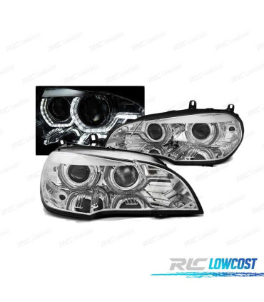 FARÓIS ANGEL EYES 3D-DRL PARA BMW X5 E70 07-10 CHROME CROMADO