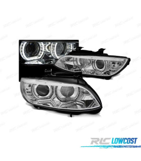 FARÓIS BMW E92 E93 06-10 ANGEL EYES LED 3D CHROME CROMADO