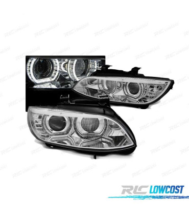 FARÓIS BMW E92 E93 06-10 ANGEL EYES LED 3D XENON CROMADO