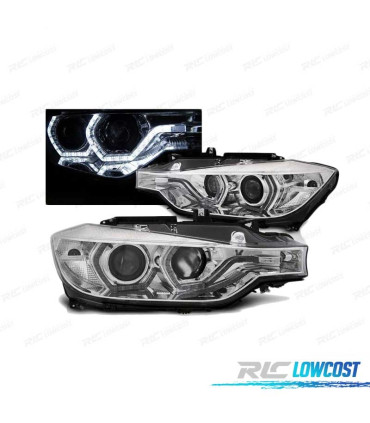 FARÓIS BMW F30 F31 11-15 ANGEL EYES DRL CHROME CROMADO
