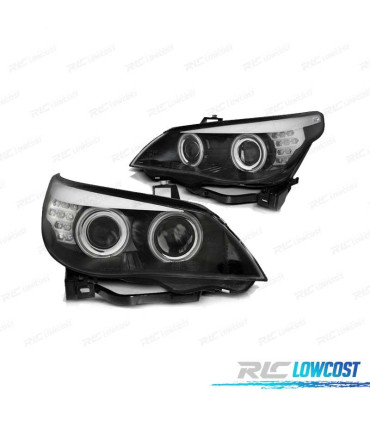 FARÓIS BMW E60 E61 03-07 ANGEL EYES LED CCFL PRETO