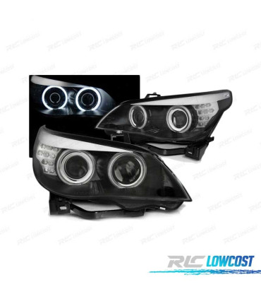 FARÓIS BMW E60 E61 03-07 ANGEL EYES LED CCFL PRETO