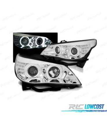 FARÓIS BMW E60 E61 03-07 ANGEL EYES LED CCFL CROMADO