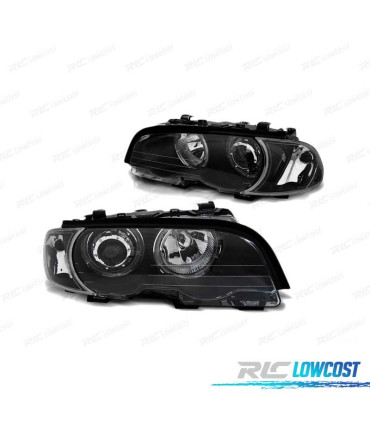 FARÓIS LED ANGEL EYES BMW E46 COUPE CABRIO 99-03 BLACK PRETO