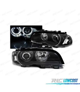 FARÓIS LED ANGEL EYES BMW E46 COUPE CABRIO 99-03 BLACK PRETO
