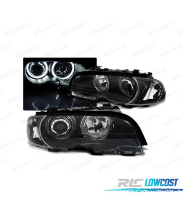 FARÓIS LED ANGEL EYES BMW E46 COUPE CABRIO 99-03 BLACK PRETO