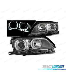 FARÓIS BMW E46 01-05 ANGEL EYES LED CROMADO