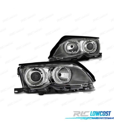 FARÓIS BMW E46 01-05 ANGEL EYES LED CROMADO