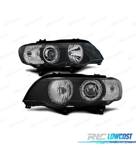 FARÓIS ANGEL EYES LED BMW X5 E5 99-03 PRETO