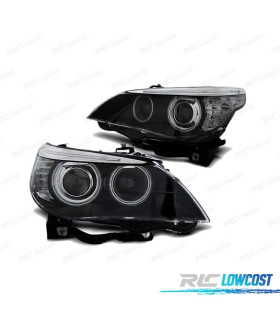 FARÓIS BMW E60 E61 05-07 ANGEL EYES CCFL BLACK PRETO