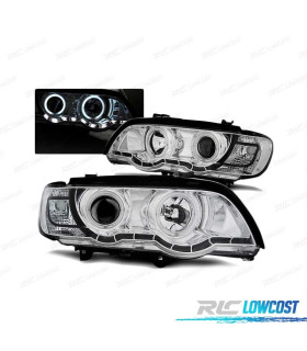 FARÓIS ANGEL EYES XENON PARA BMW X5 E53 99-03 CHROME CROMADO
