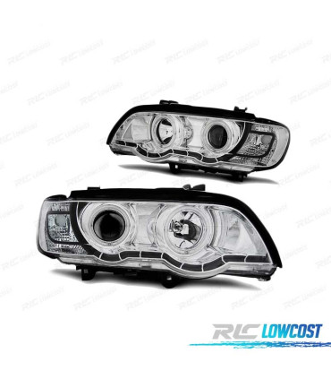 FARÓIS ANGEL EYES XENON PARA BMW X5 E53 99-03 CHROME CROMADO