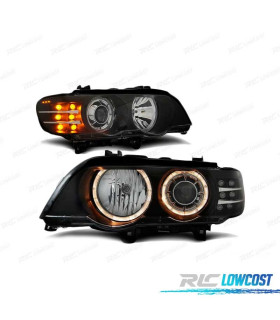 FARÓIS FRONTAIS ANGEL EYES LED PARA BMW X5 E53 99-03 BLACK PRETO