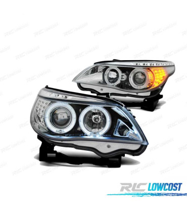 FARÓIS ANGEL EYES LED BMW E60 E61 03-07 CHROME CROMADO