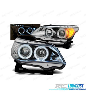 FARÓIS ANGEL EYES LED BMW E60 E61 03-07 CHROME CROMADO