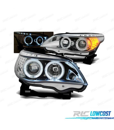 FARÓIS ANGEL EYES LED BMW E60 E61 03-07 CHROME CROMADO