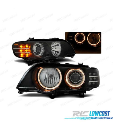 FARÓIS ANGEL EYES LED PARA BMW X5 E53 99-03 PRETO