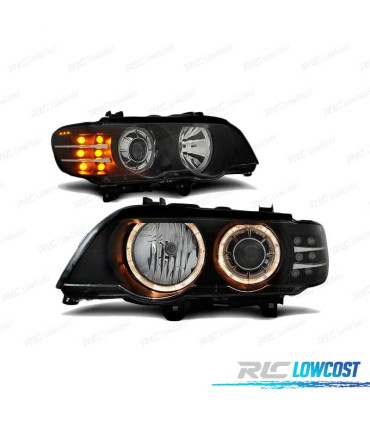FARÓIS ANGEL EYES LED PARA BMW X5 E53 99-03 PRETO