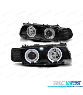 FARÓIS ANGEL EYES BMW E38 98-01 BLACK PRETO