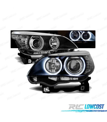 FARÓIS BMW E60 E61 03-07 ANGEL EYES CCFL BLACK PRETO