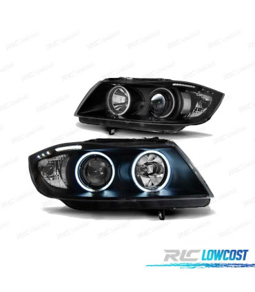 FARÓIS BMW E90 E91 05-08 ANGEL EYES CCFL BLACK PRETO