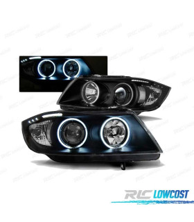 FARÓIS BMW E90 E91 05-08 ANGEL EYES CCFL BLACK PRETO