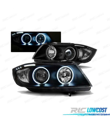 FARÓIS BMW E90 E91 05-08 ANGEL EYES CCFL BLACK PRETO