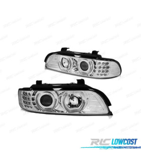 FARÓIS BMW E39 95-03 ANGEL EYES 3D CROMADOS INTERMITENTES LED