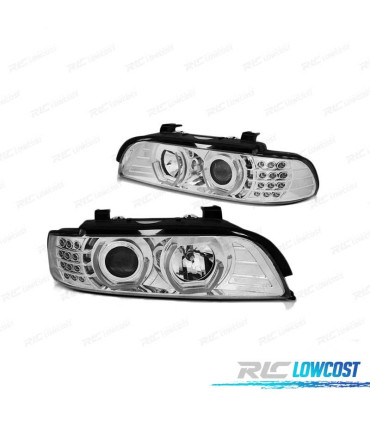 FARÓIS BMW E39 95-03 ANGEL EYES 3D CROMADOS INTERMITENTES LED