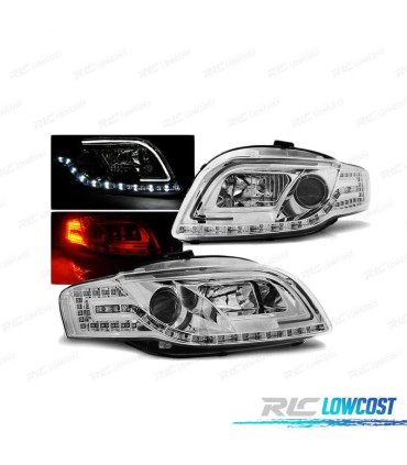 FARÓIS LED TUBE LIGHT PARA AUDI A4 B7 04-08 CROMADO