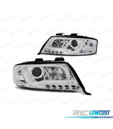 FARÓIS LED PARA AUDI A6 01-04 TRU DRL ECE-R87 CROMADO