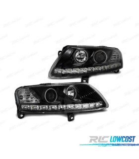 FARÓIS ANGEL EYES LED PARA AUDI A6 C6 04-08 PRETO