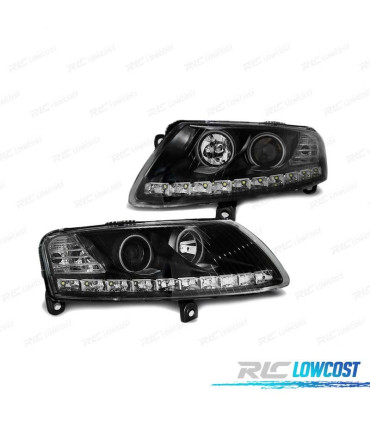 FARÓIS ANGEL EYES LED PARA AUDI A6 C6 04-08 PRETO