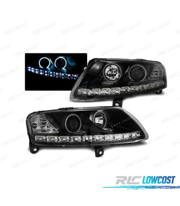 FARÓIS ANGEL EYES LED PARA AUDI A6 C6 04-08 PRETO