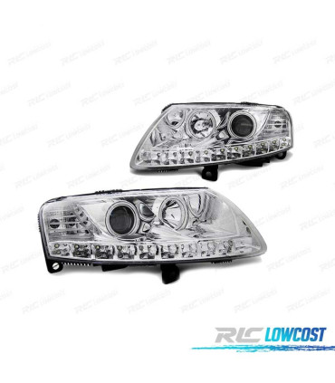 FARÓIS ANGEL EYES LED PARA AUDI A6 C6 04-08 CROMADO