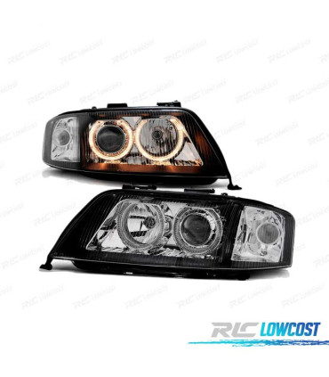 FARÓIS ANGEL EYES XENON PARA AUDI A6 01-04 PRETO
