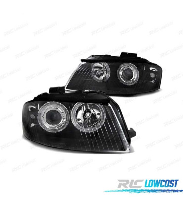 FARÓIS ANGEL EYES AUDI A3 8P 03-08 PRETO