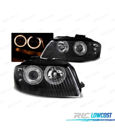 FARÓIS ANGEL EYES AUDI A3 8P 03-08 PRETO